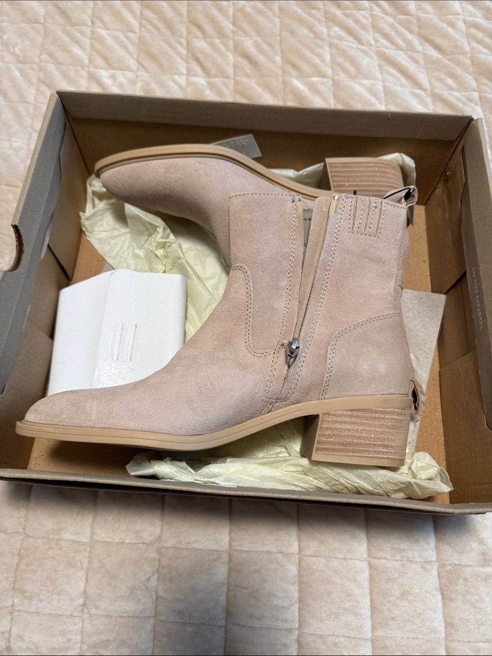 Steve Madden Blush/Cream Suede Ankle Booties with Stacked Heel